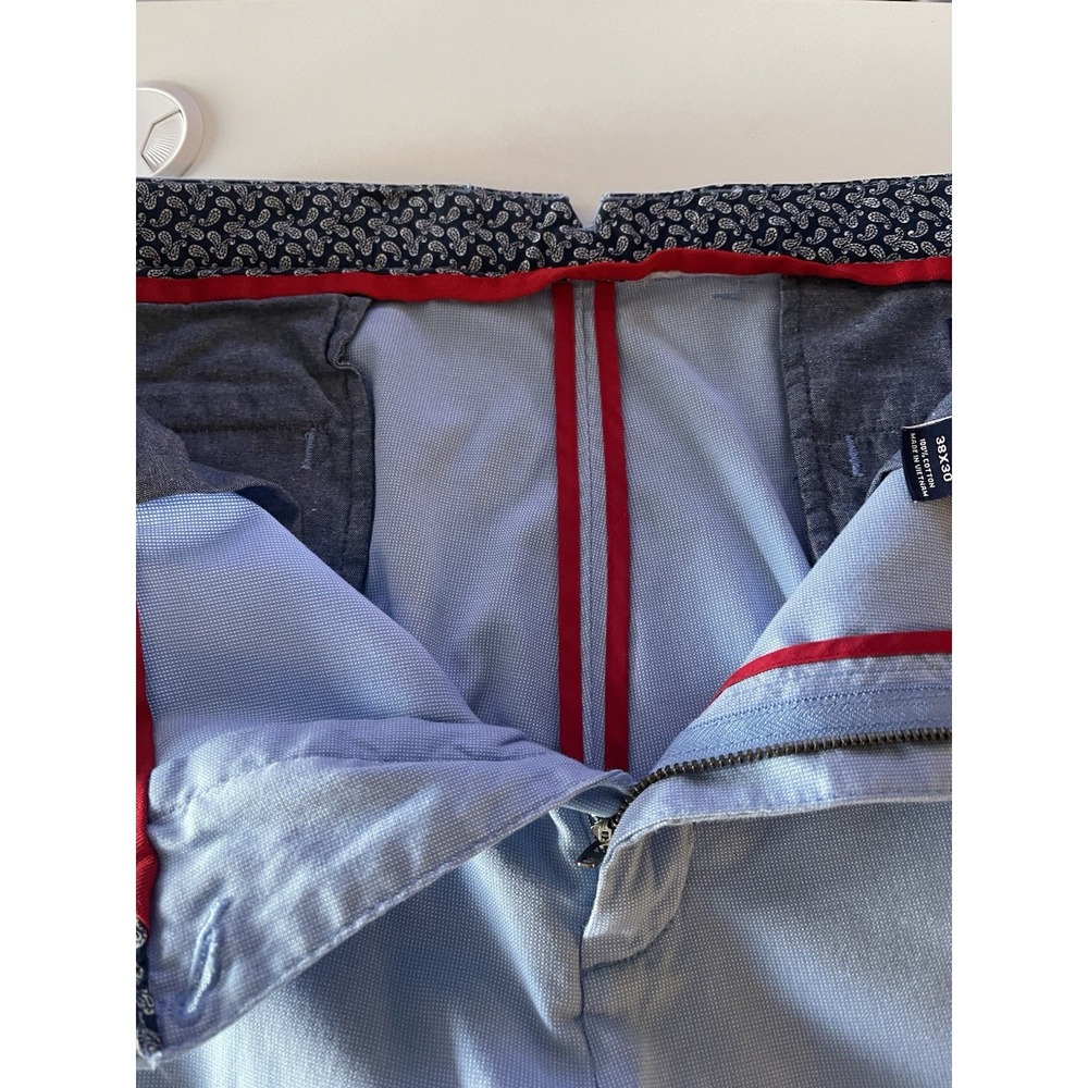 Cremieux Chino Flat Front Cotton Pants Blue Check 38W x 30L - Picture 6 of 8